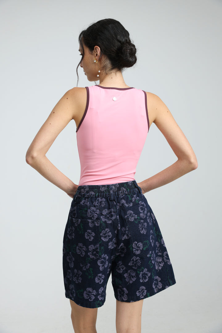 Guri Dark Floral Denim Shorts