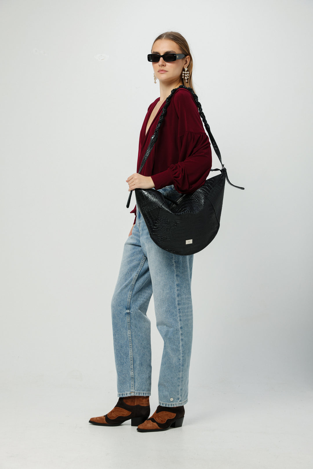 Curved Black Shoulder Bag