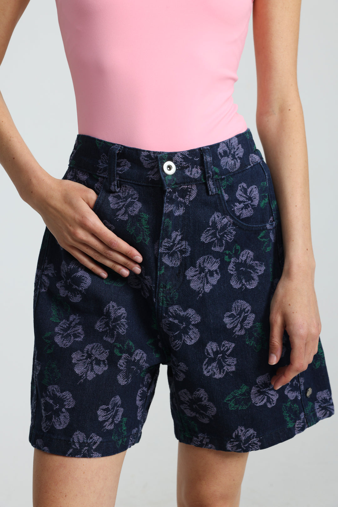 Guri Dark Floral Denim Shorts