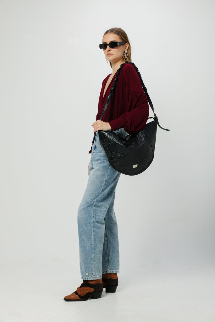 Curved Black Shoulder Bag