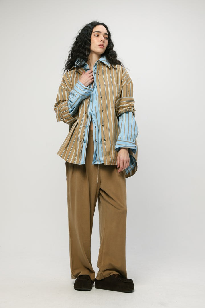 Wide Light Blue Striped Buttoned Shirt