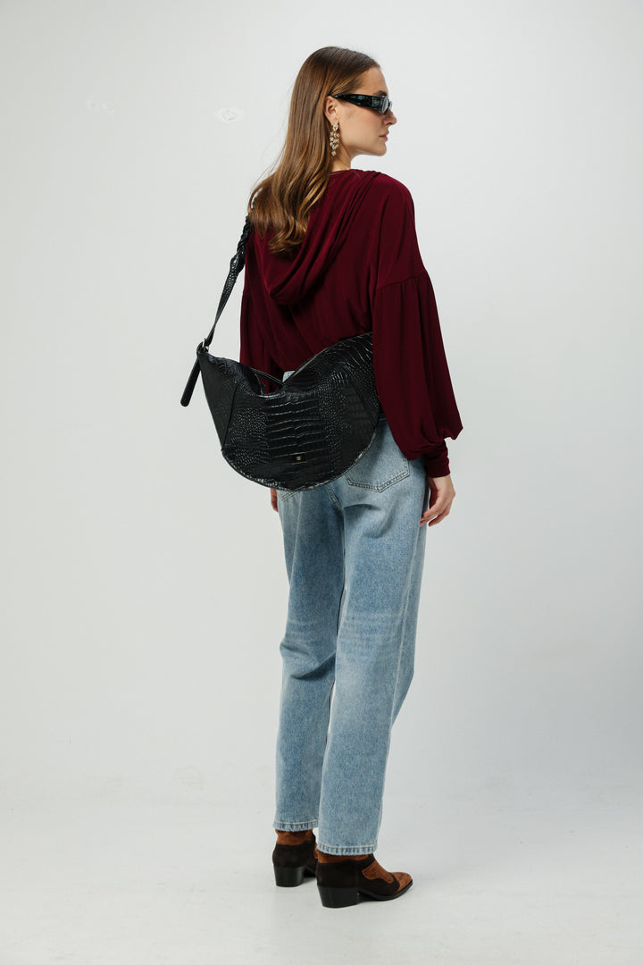 Curved Black Shoulder Bag