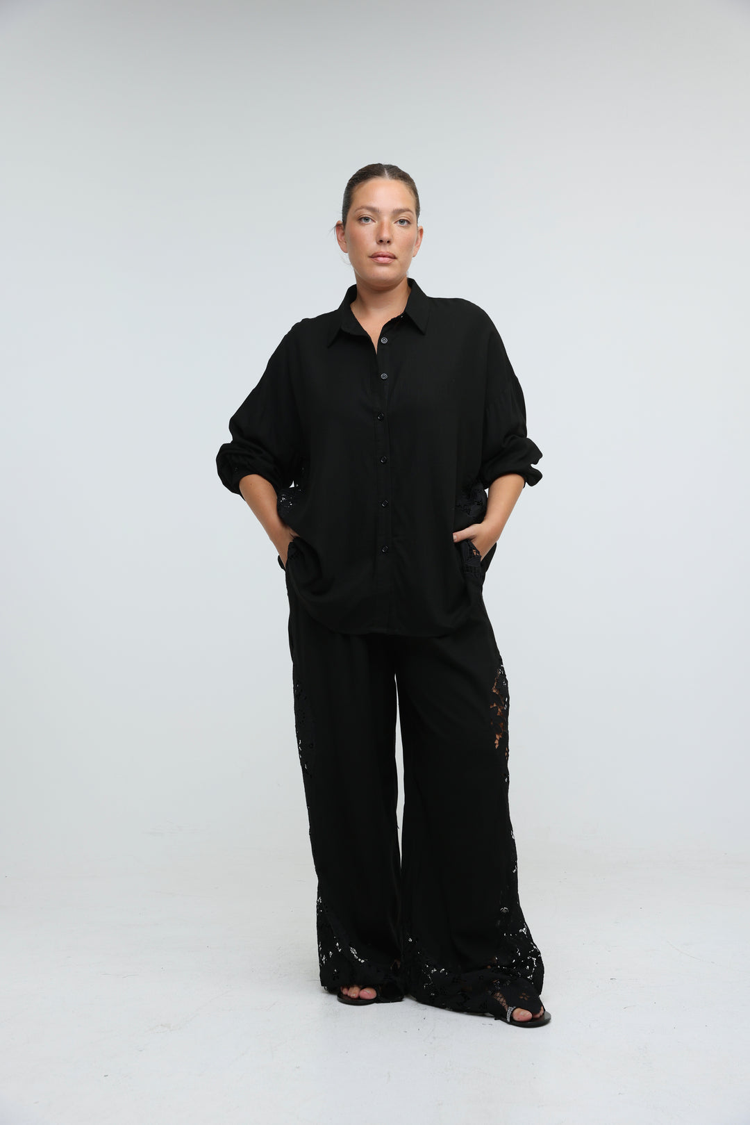 Lace Detail Black Shirt