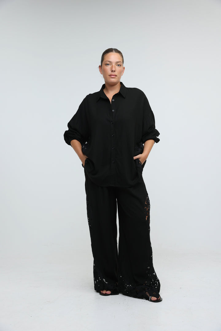 Lace Detail Black Shirt