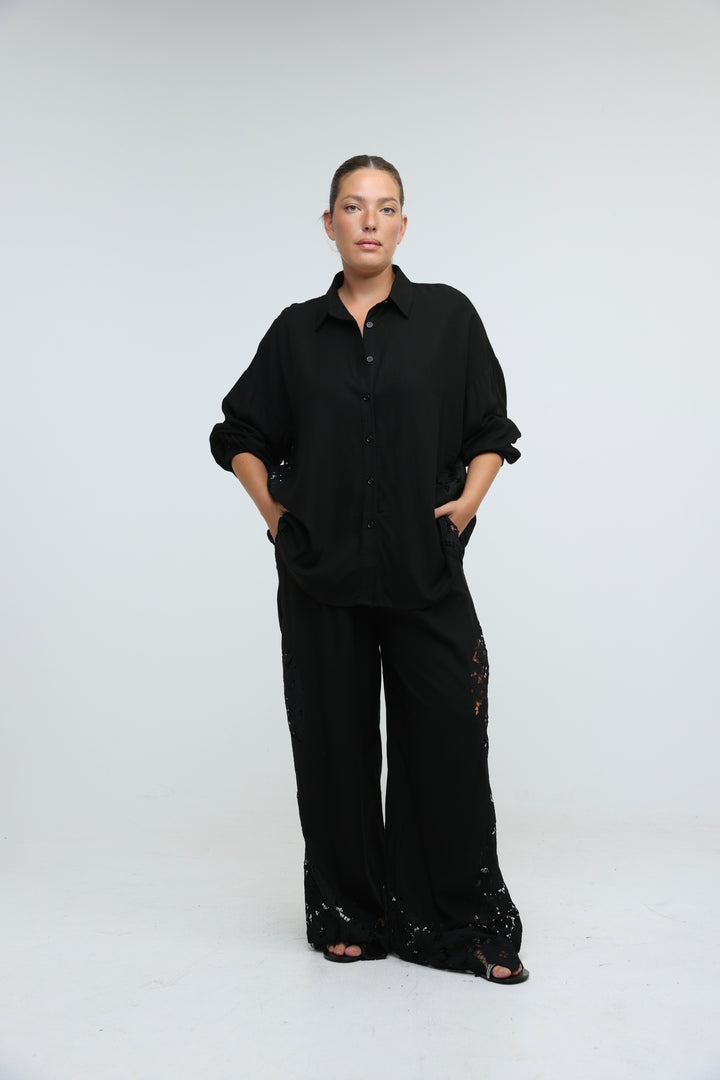 Lace Detail Black Shirt