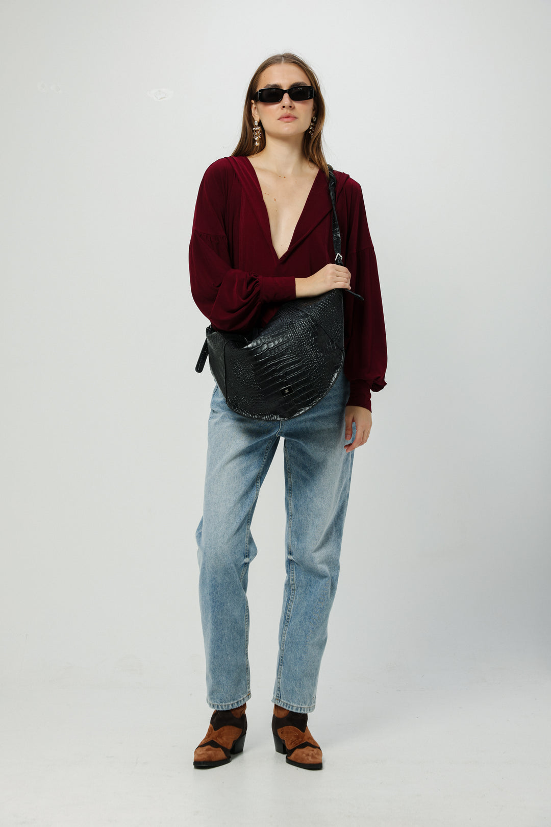 Curved Black Shoulder Bag