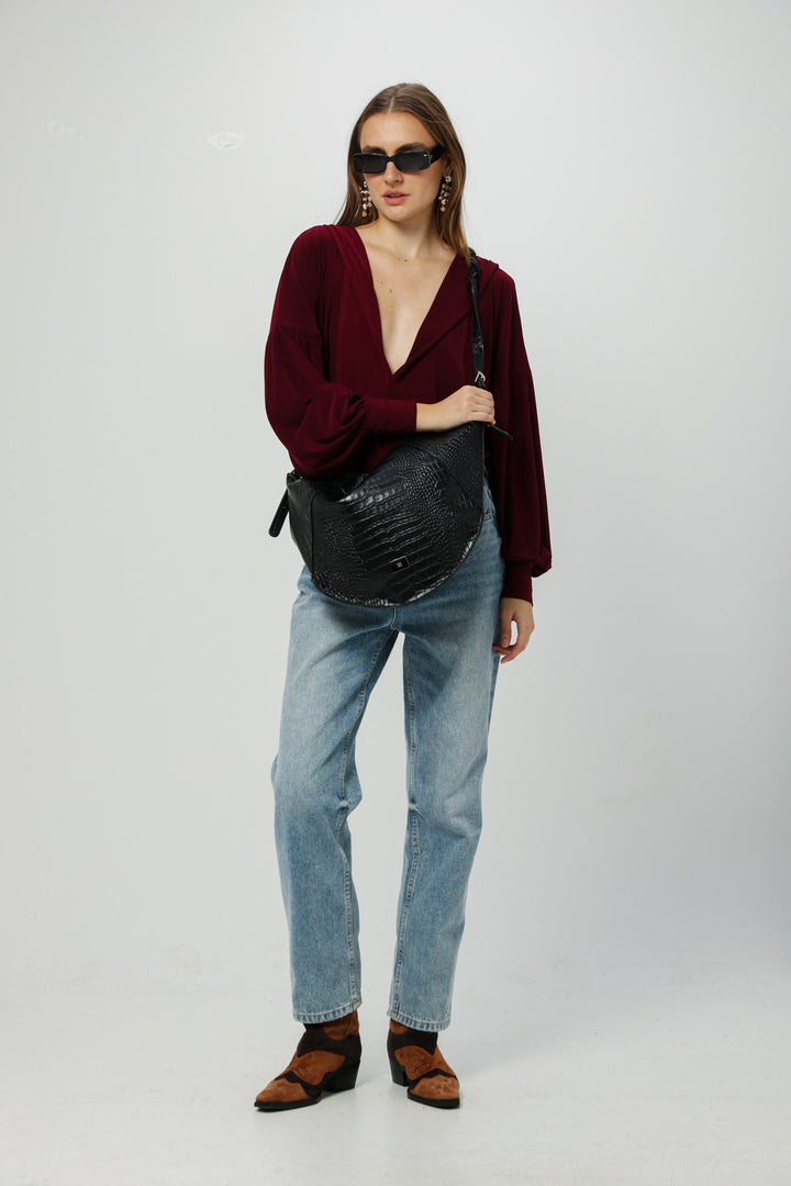 Curved Black Shoulder Bag