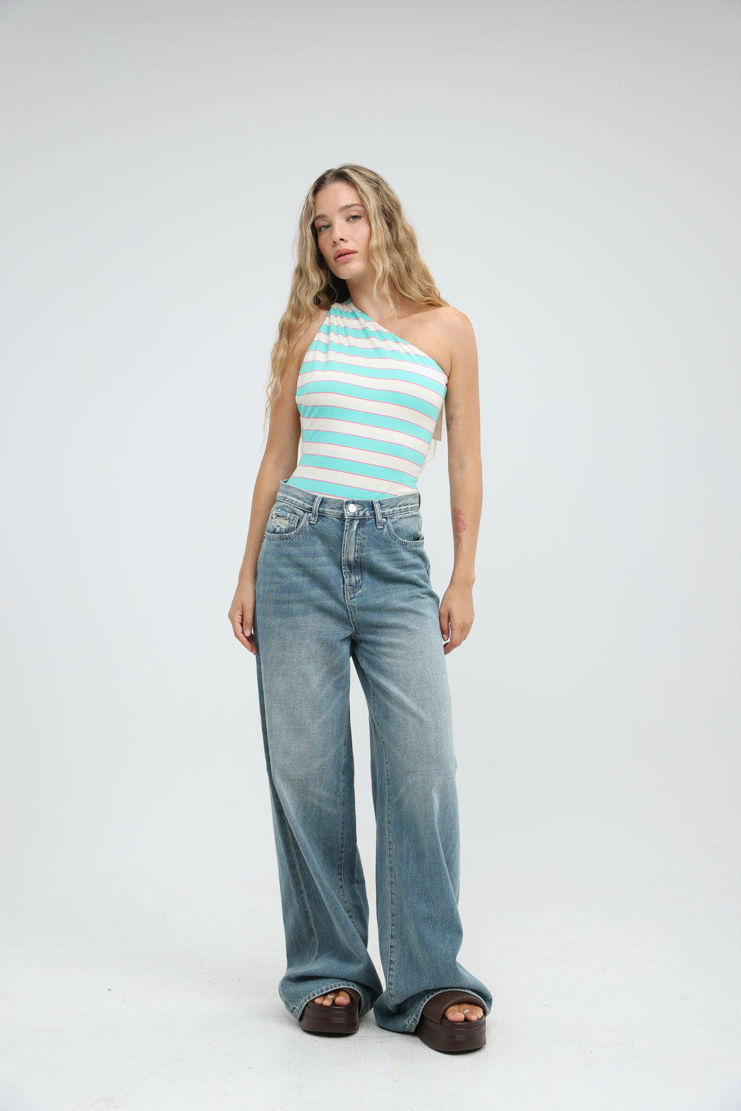 Moonkissed Light Blue Striped Bodysuit
