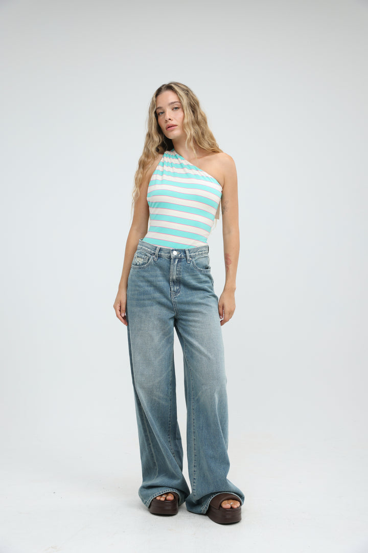 Moonkissed Light Blue Striped Bodysuit