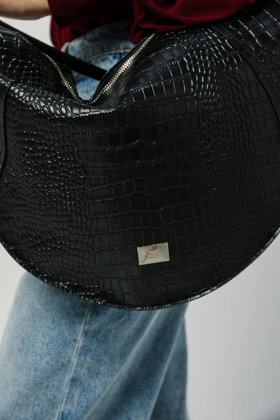 Curved Black Shoulder Bag