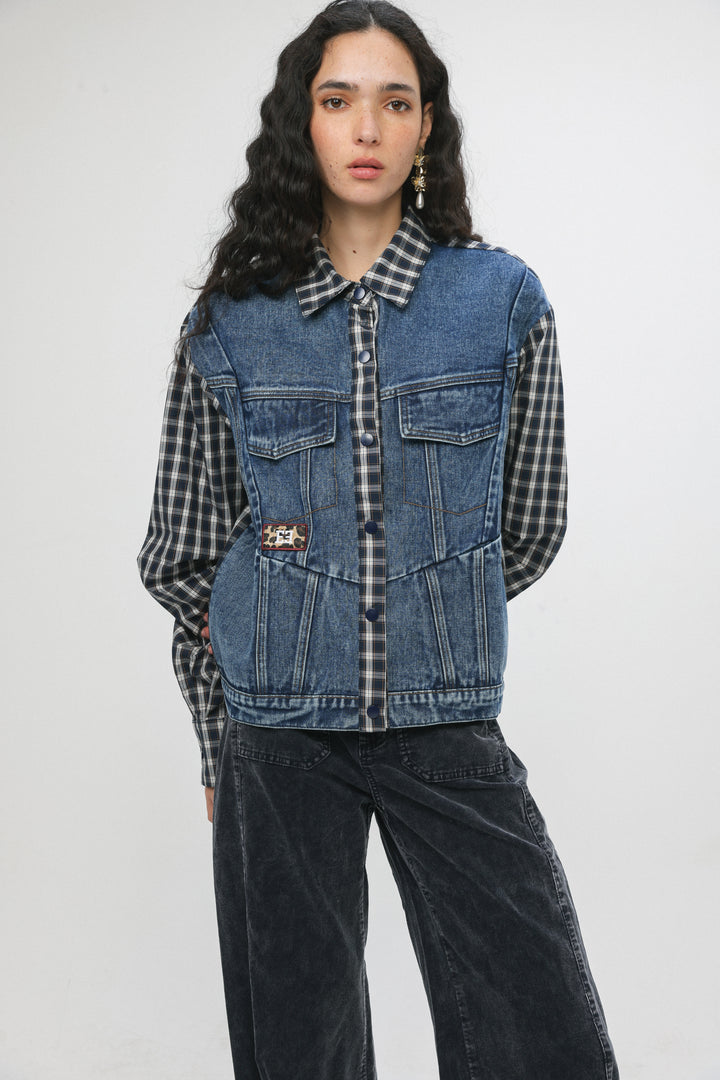 Plaid & Denim Blue Jacket