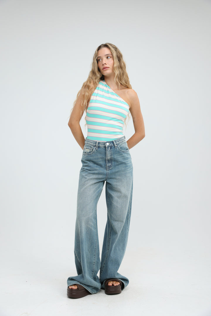 Moonkissed Light Blue Striped Bodysuit