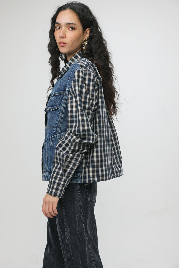 Plaid & Denim Blue Jacket