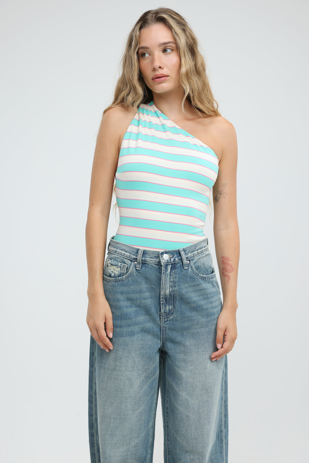 Moonkissed Light Blue Striped Bodysuit