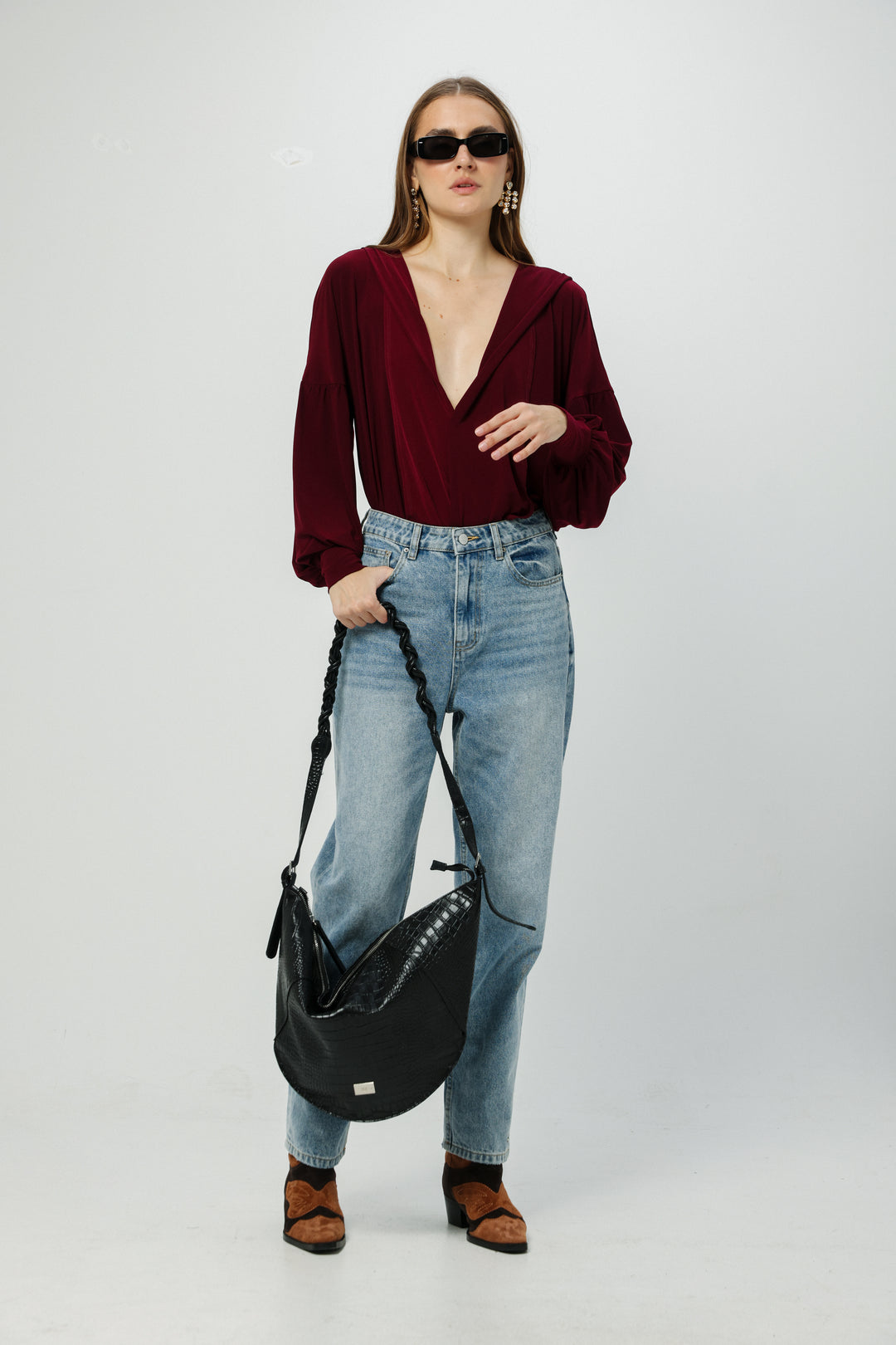 Curved Black Shoulder Bag