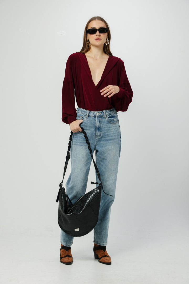 Curved Black Shoulder Bag