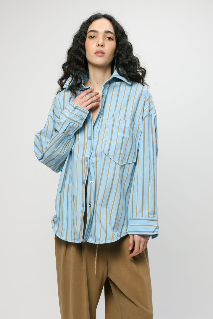 Wide Light Blue Striped Buttoned Shirt