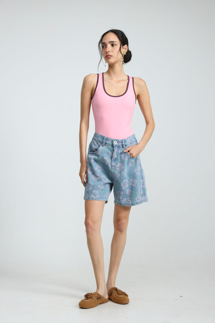 Guri Light Floral Denim Shorts