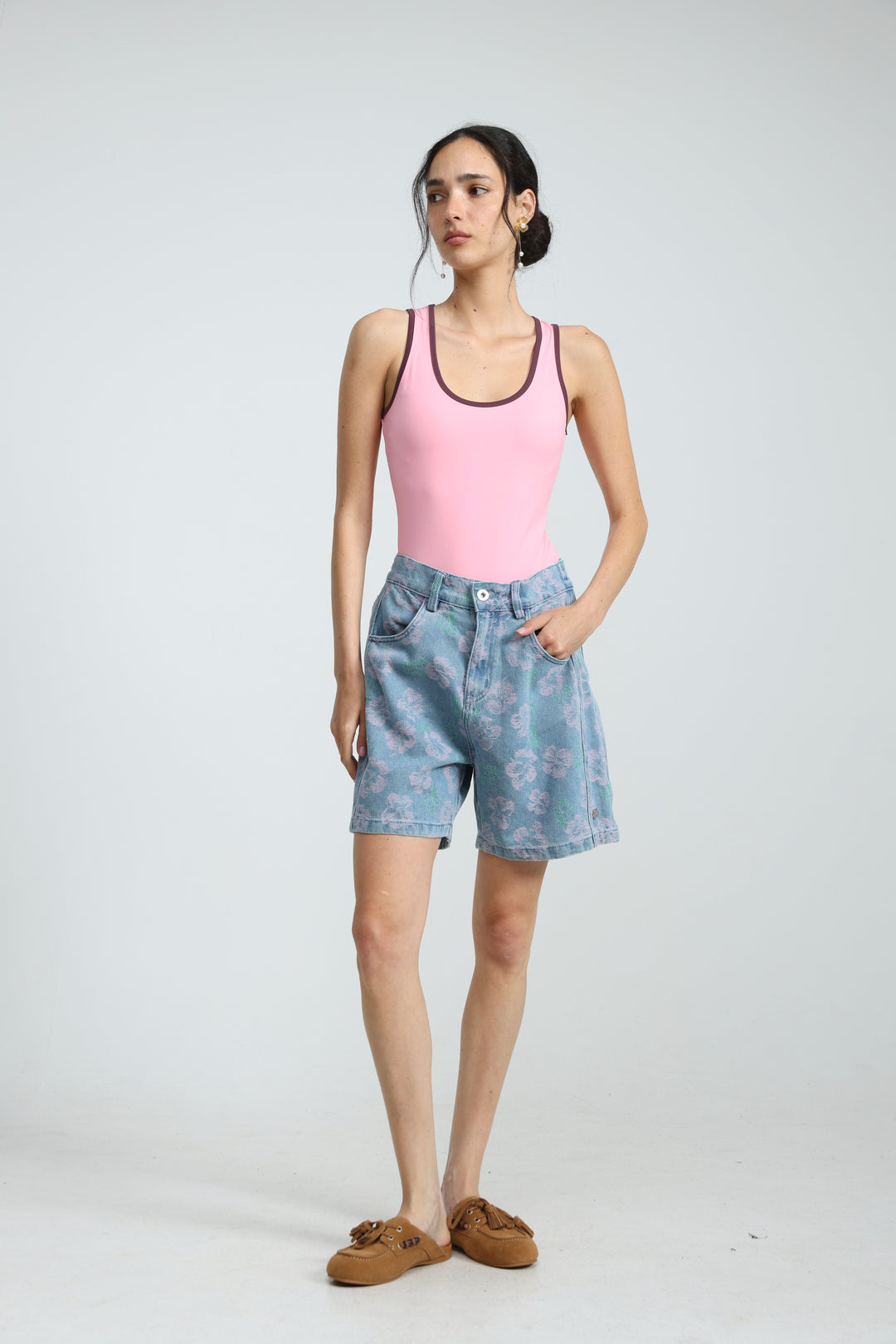 Guri Light Floral Denim Shorts