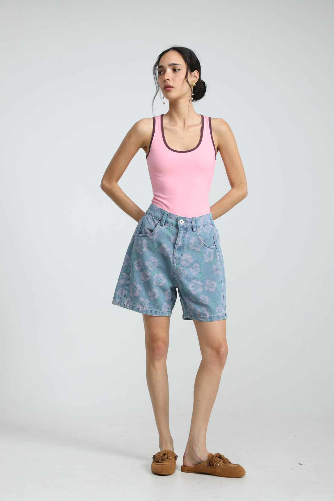 Guri Light Floral Denim Shorts