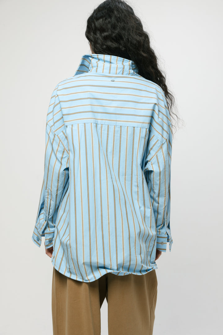 Wide Light Blue Striped Buttoned Shirt