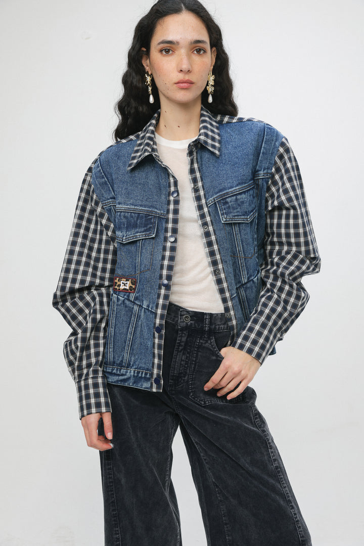 Plaid & Denim Blue Jacket