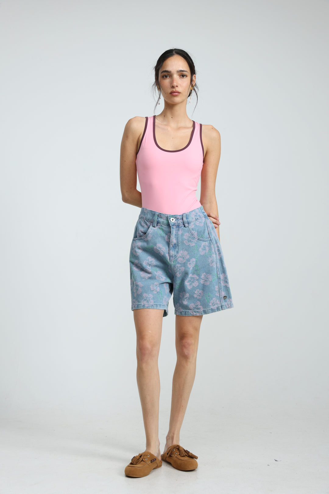 Guri Light Floral Denim Shorts