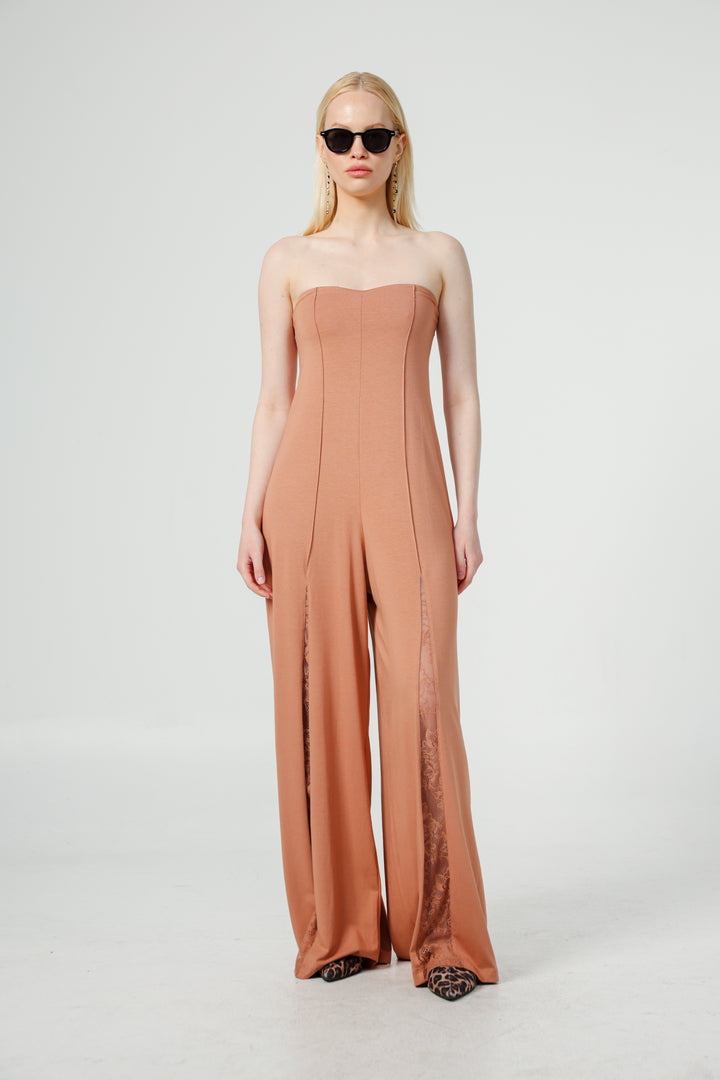 Wide Leg Peach Corset Jumpsuit