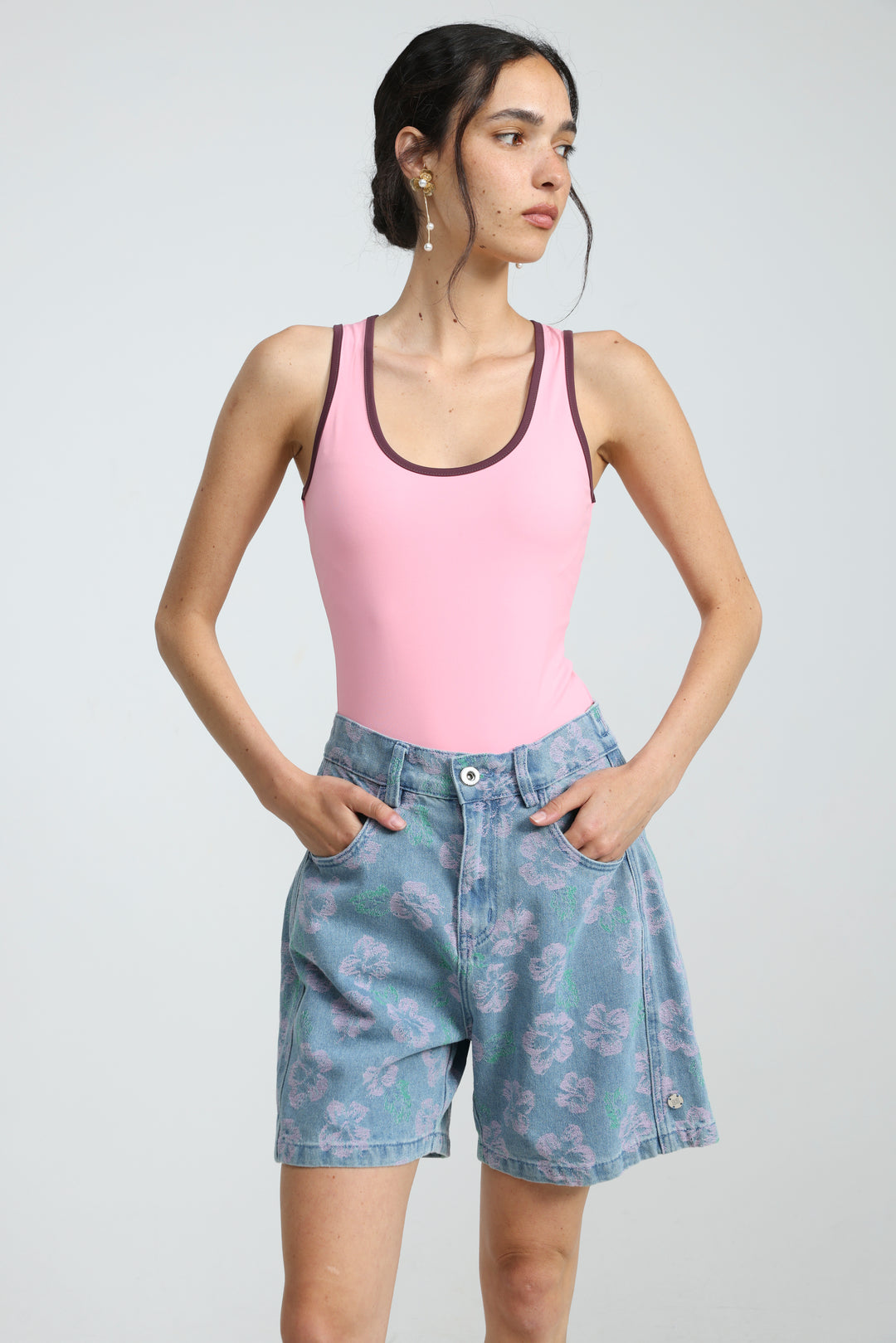 Guri Light Floral Denim Shorts