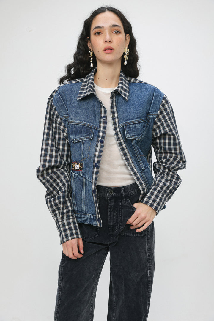Plaid & Denim Blue Jacket