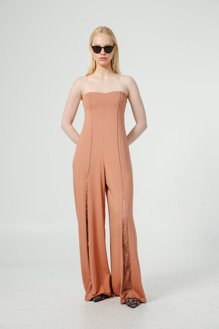 Wide Leg Peach Corset Jumpsuit