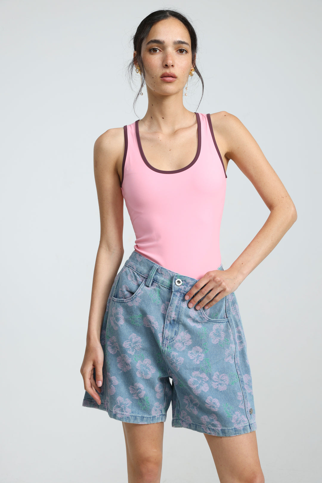 Guri Light Floral Denim Shorts
