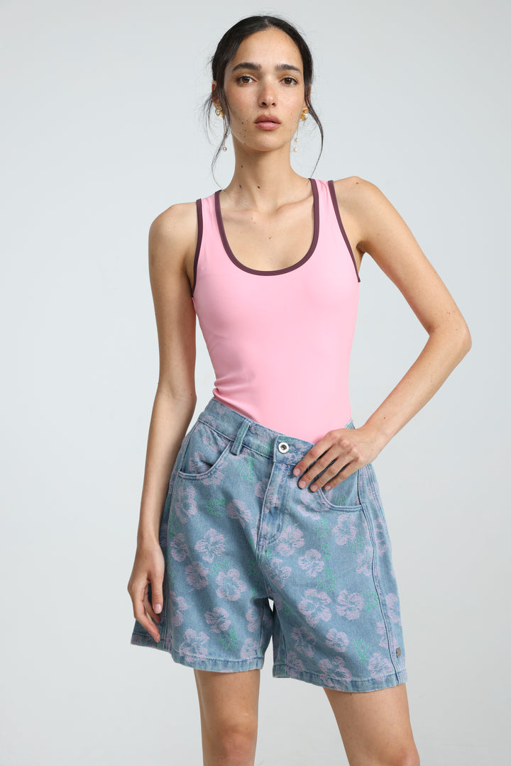 Guri Light Floral Denim Shorts