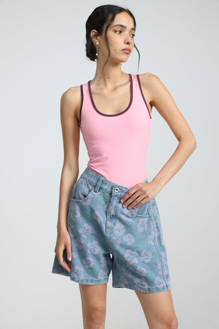 Guri Light Floral Denim Shorts