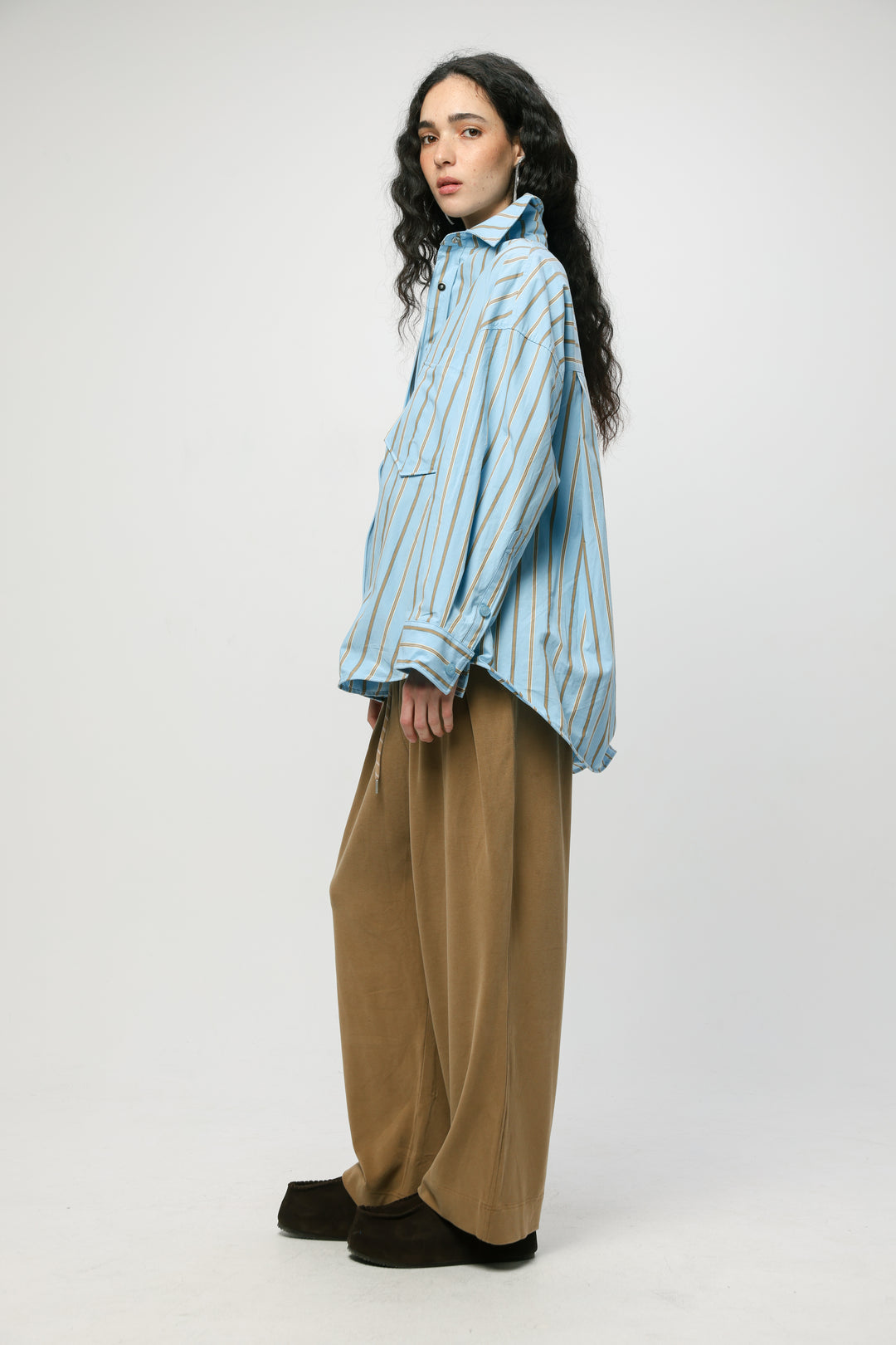 Wide Light Blue Striped Buttoned Shirt