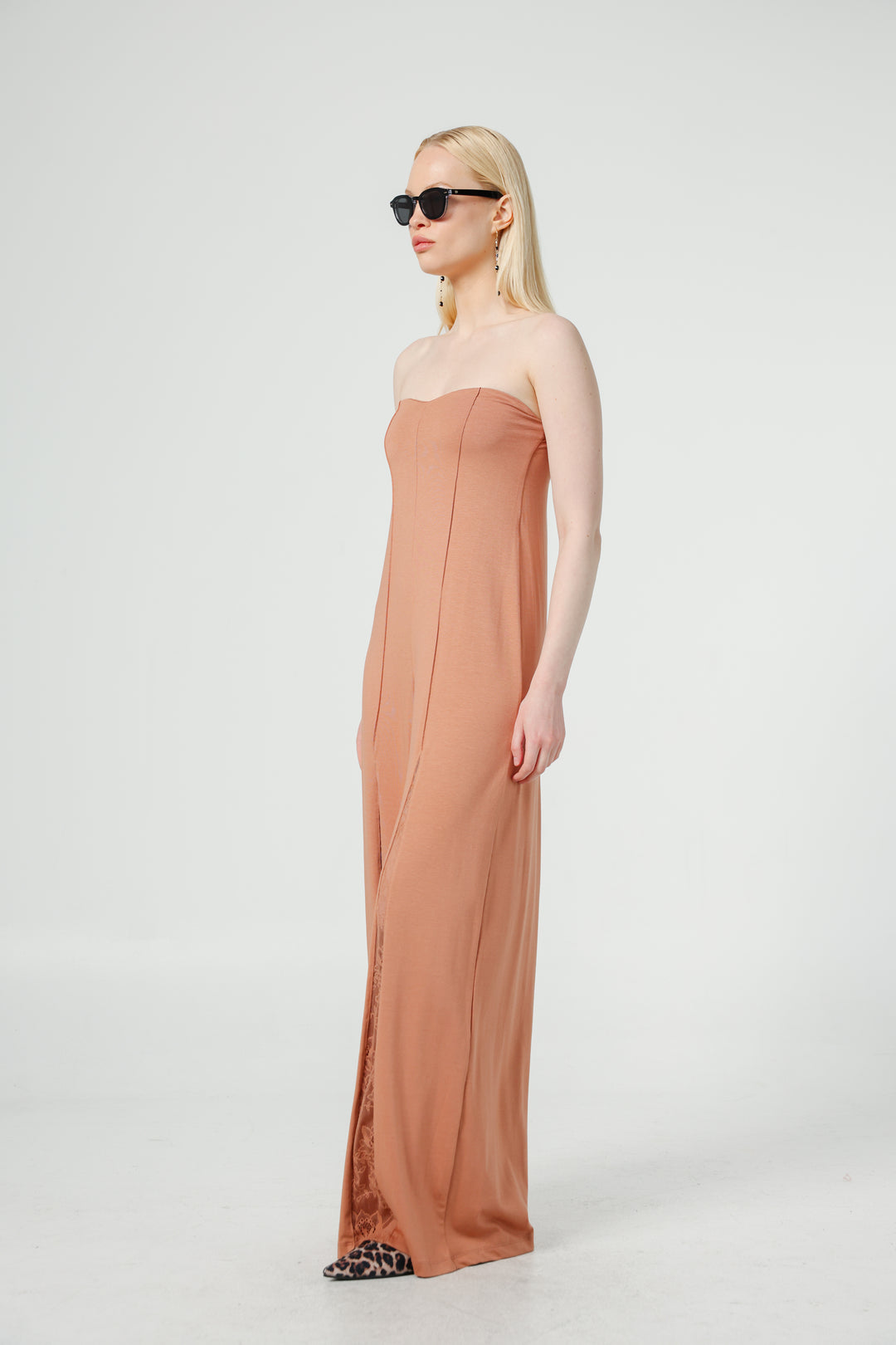 Wide Leg Peach Corset Jumpsuit