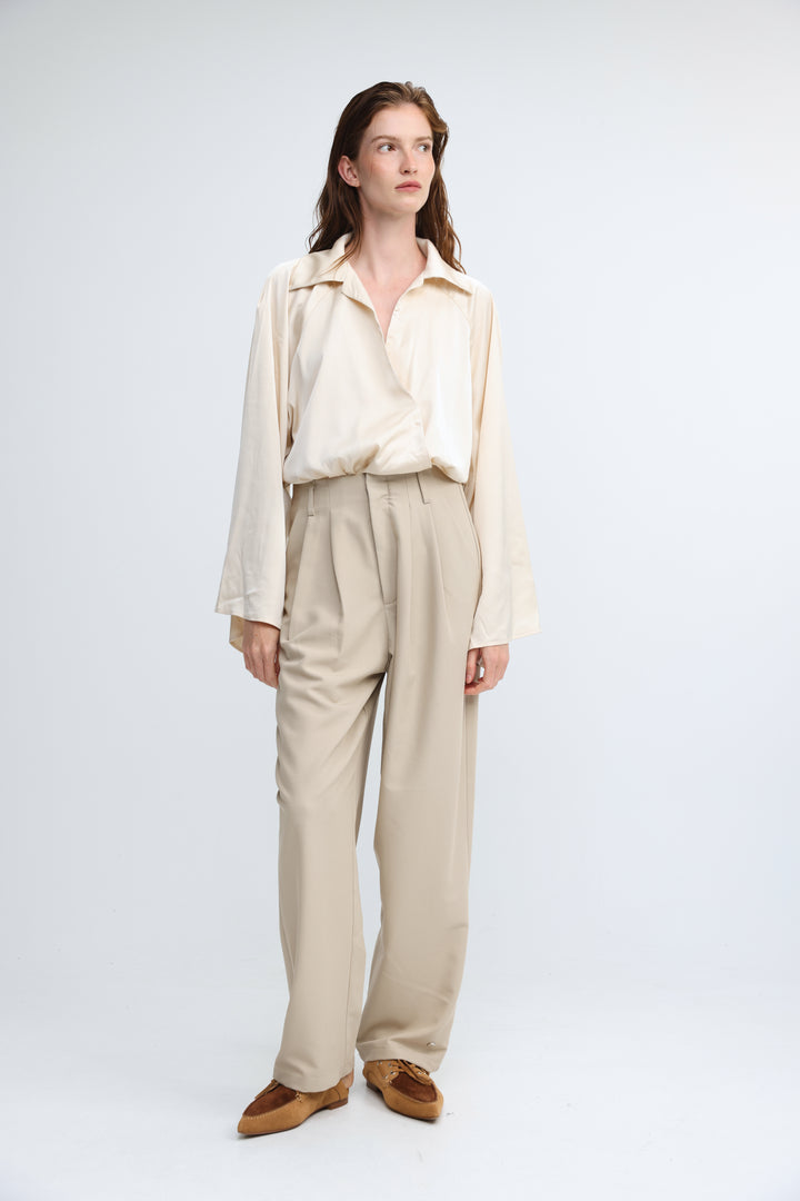 Pleated Tailored Beige Bottoms