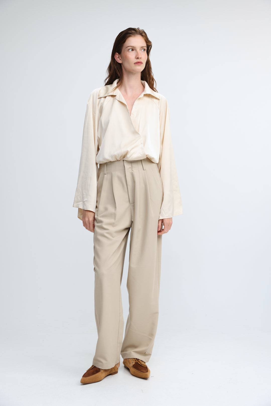 Draped Satin Cream Wrap Bodysuit