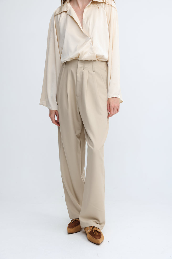 Pleated Tailored Beige Bottoms