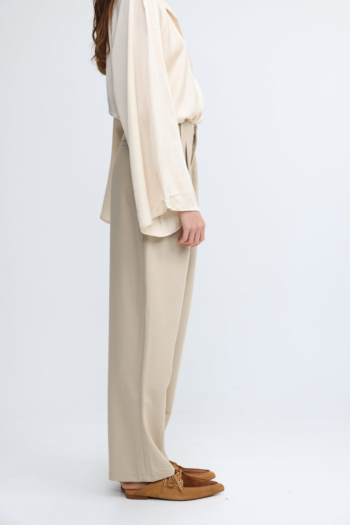 Pleated Tailored Beige Bottoms