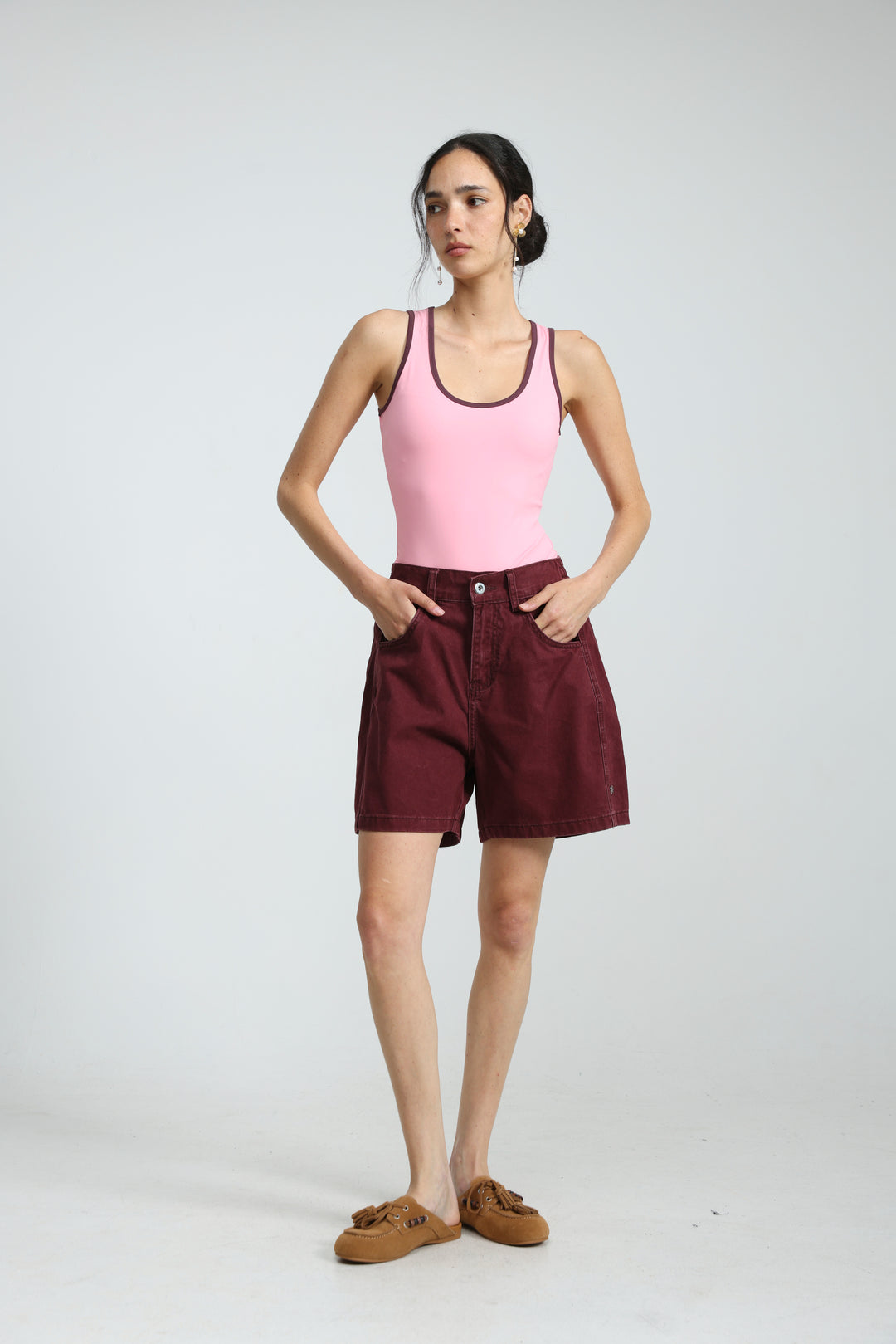 Guri Wine Denim Shorts