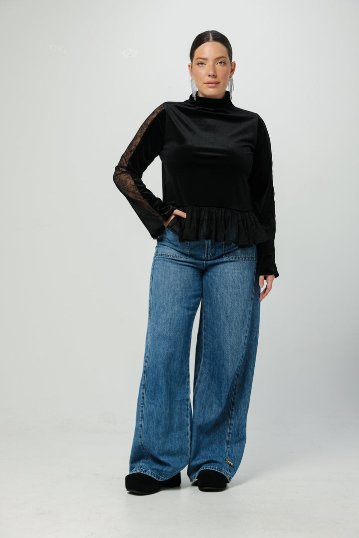 Velvet&Lace Black High Neck Top