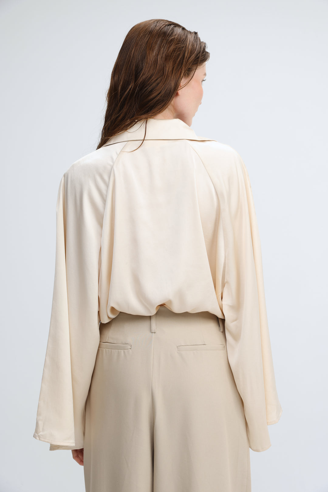 Draped Satin Cream Wrap Bodysuit