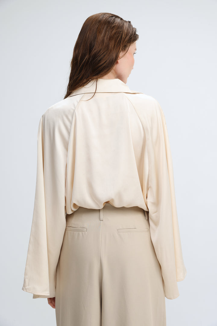 Draped Satin Cream Wrap Bodysuit