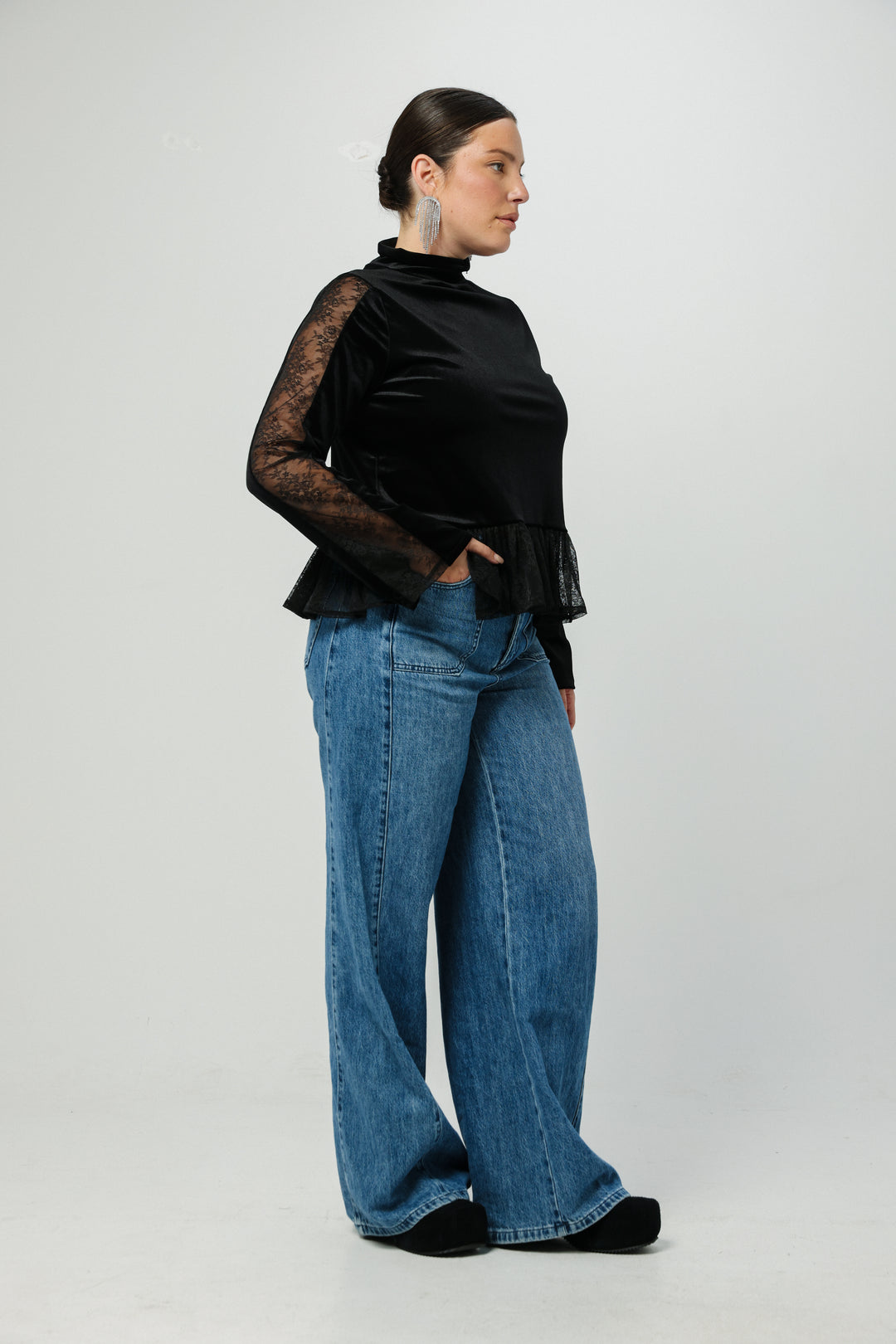 Velvet&Lace Black High Neck Top