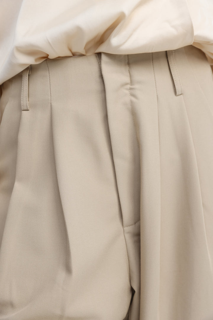 Pleated Tailored Beige Bottoms