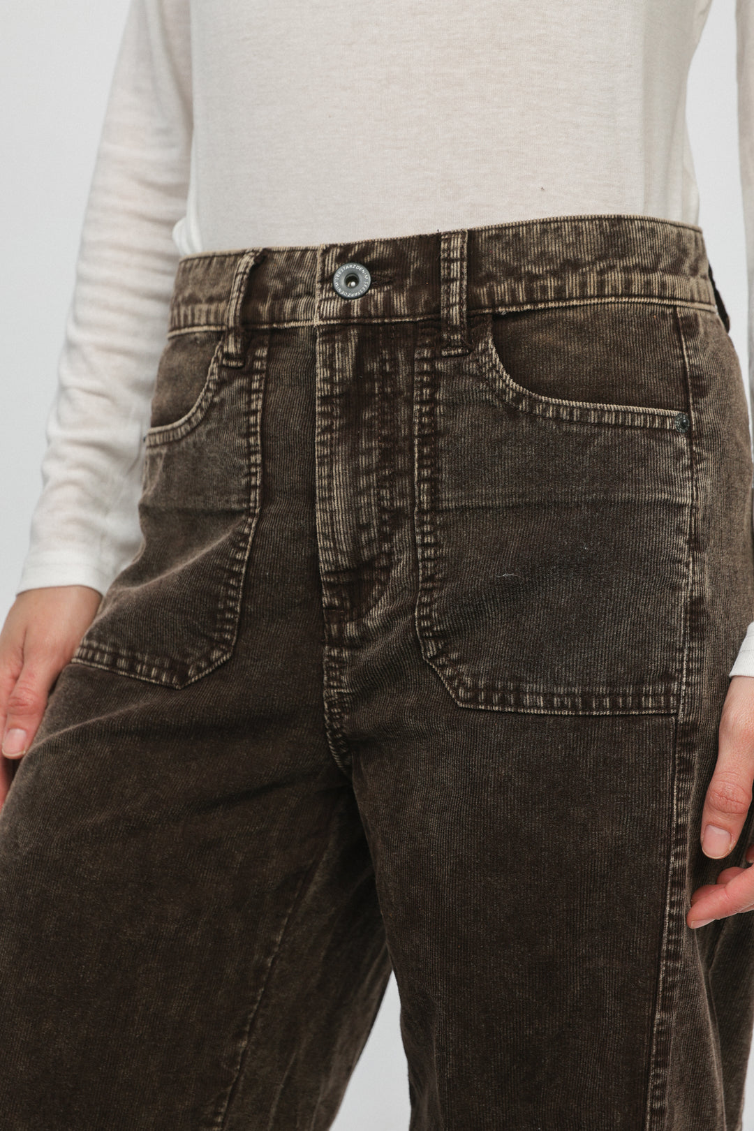 מכנס קורדרוי חום גזרה גבוהה 546 Brown Corduroy Denim