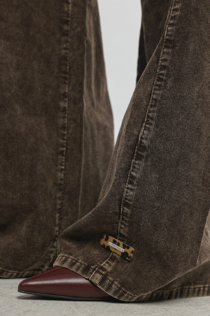 מכנס קורדרוי חום רגל רחבה 546 Brown Corduroy Denim