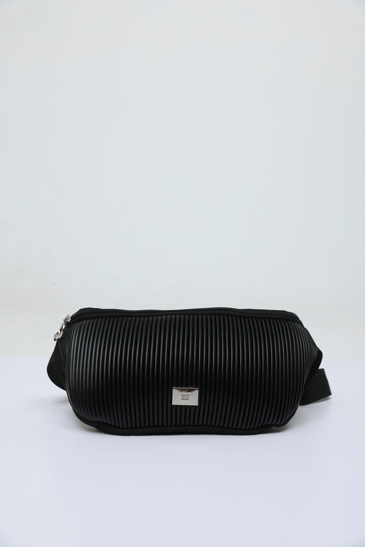Pleated Black Belt Bag