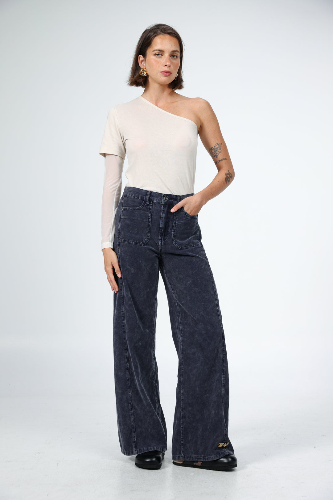 Attached Stone One-Shoulder Top